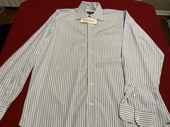Robert Talbott Trim 15.5 35 Men’s Blue Striped Long Sleeve Buttoned Casual Shirt