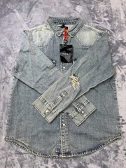 THRT Button Up Strauss Denim Jacket Size Large Distressed Pearl Buttoned NWOT