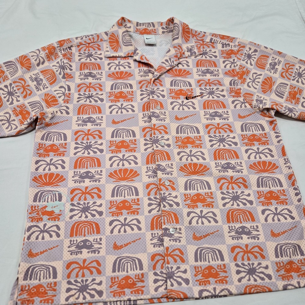 EUC Men’s LARGE Nike Spring Break Mesh Button Shirt Guava Ice Orange DV0041-838