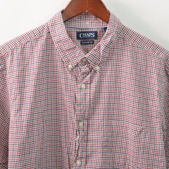 Chaps Custom Fit Slim Check Shirt Button Front Short Sleeve Cotton Mens XL