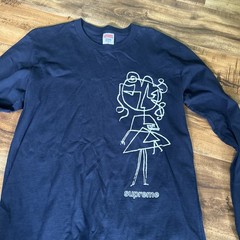 Supreme 2016 Long Sleeve Sketch scribble girl T-Shirt blue made in USA