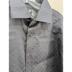 Bugatchi Uomo Geometric Jacquard Button Down Long Sleeve Shirt Men’s Large Black