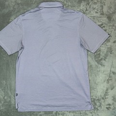 STRAIGHT DOWN Men Medium Golf Polo Shirt Stretch Purple Striped NORTH RANCH Logo