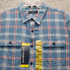 Lucky Brand Flannel Shirt Men Medium Multi Plaid Classic Fit Detail Chest Pocket