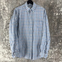 Peter Millar Size M Linen Silk Plaid Casual Button Shirt Blue Long Sleeve Collar