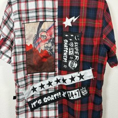 KLEEP Men’s Flannel/Twill Split Graphic Button Down Shirt Size M