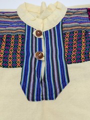 Men’s Kurta Top Cream Patchwork Cotton Drawstring Bottom Pockets SZ 46 *SEE PICS