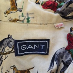 VTG 70s Gant AOP Equestrian Horse Hunting Print Long Sleeve Button Shirt Mens M