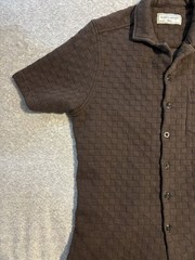 Maison Article Checkered Knit Mens Small Brown Button Up Short Sleeve Shirt