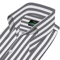 High Open Button Down Collar Buttonless Black White Wide Stripes Men Party Shirt
