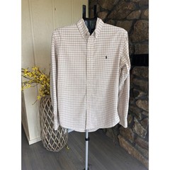 Ralph Lauren Custom Fit Button Down Size M 100% Cotton Pink/Green/Cream