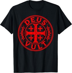 Deus Vult Crusader Knight Medieval History Jerusalem Cross T-Shirt