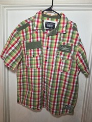 Parish Nation Mens Button-Up Shirt Embroidered Patches 2 Pockets 2XL