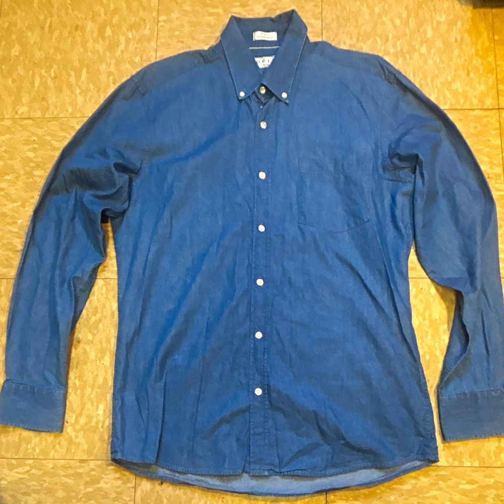 péra Slim Fit Blue Solid Cotton Button-Down Dress Shirt 16 34/35