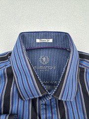 Bugatchi Shaped Fit Long Sleeve Button Down Mens M Blue Striped Flip Cuff