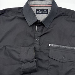 Public Record Button Down Mens Large Black Utility Zip Pocket Long Sleeve Shirt