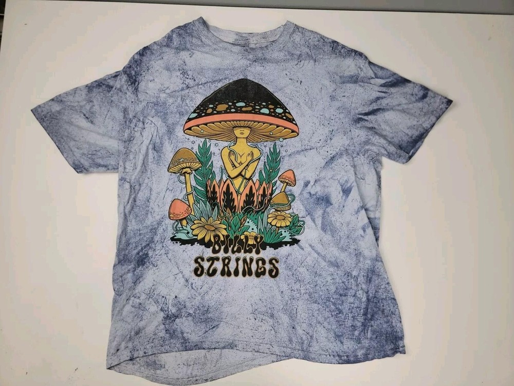 Billy Strings Tie Dye Mushroom Head Flower Pot T-shirt XL Grey Groovy IRREGULAR!