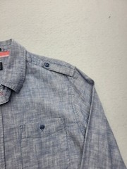 21 MEN Men Button-Up Medium Blue Heather 100% Cotton Long Sleeve China Work