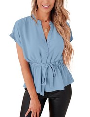 Womens Button Down Blouses Casual Peplum Summer Tops Dressy Chiffon Work Blou…