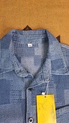 Plaid Patchwork Amekaji Workwear Ametora Japanese Sashiko LS Blue Denim Shirt