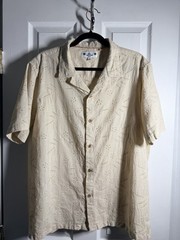 Men’s Free Planet Creme Embroidered Sz L 100% Cotton Shirt Beach Boho Natural