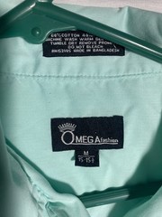 Omega Fashion Men’s Size M Mint Green Guayabera Shirt Embroidered 4 Pocket Cuban