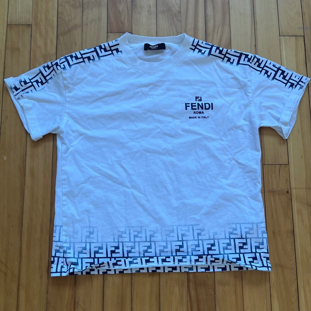Fendi Roma White FF Monogram Gradient Logo T-Shirt Cotton Mens Small