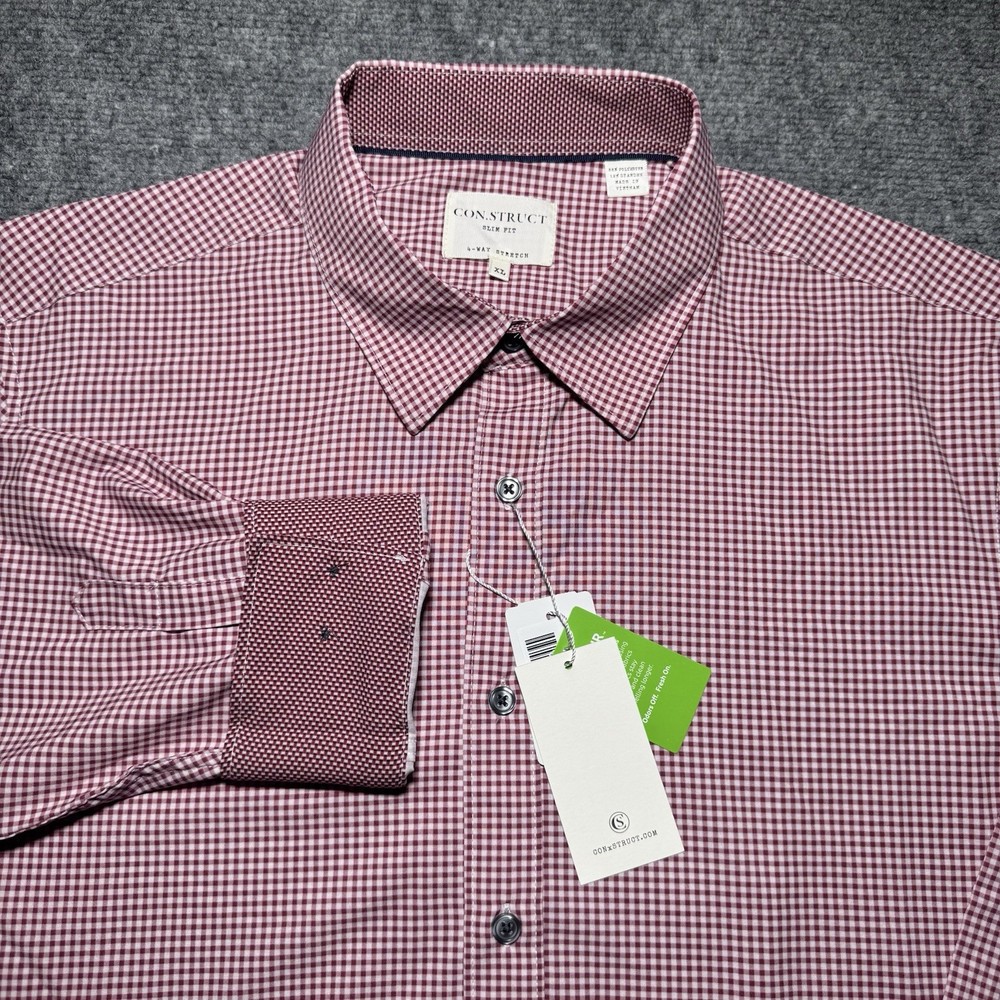 Construct 4-Way Stretch Slim Fit Button Up Men XL Red Geometric Flip Cuff NWT