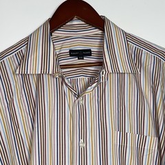 Robert Talbott Striped Button Front Dress Shirt Size 18-36 Warm Brown Tones