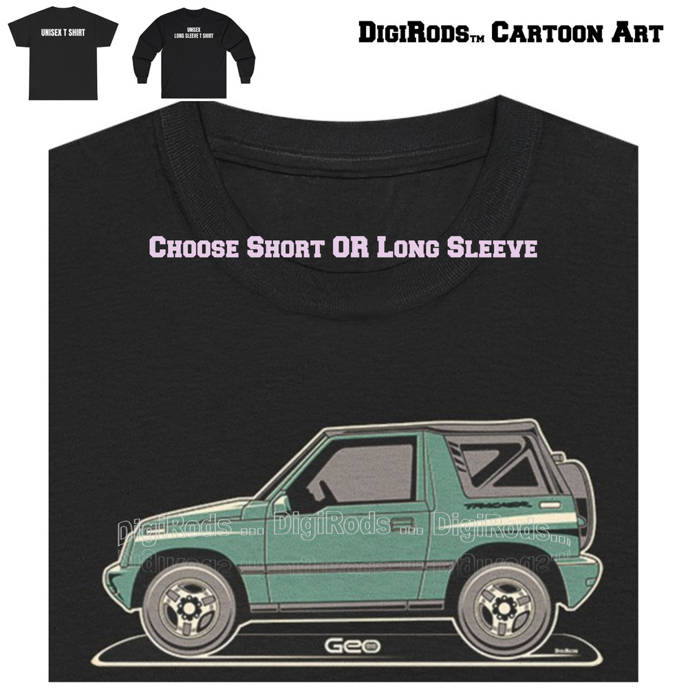 DigiRods Geo Tracker Fun SUV Model Year Tonal Cartoon Car Black T Shirt