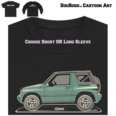 DigiRods Geo Tracker Fun SUV Model Year Tonal Cartoon Car Black T Shirt