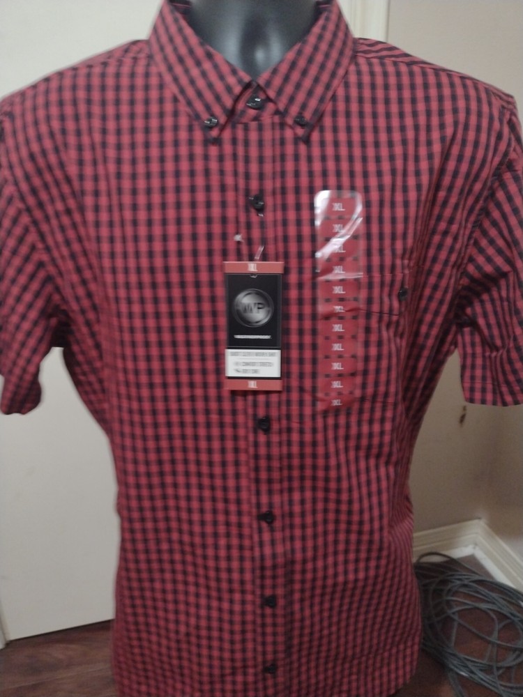 New Men’s WP Weatherproof Woven Comfort Stretch SS Button Down Shirt Red Size XL