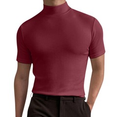 Men Roll Turtle Neck T-shirt Solid Jumper Lightweight Short Sleeve Top Tee Basic