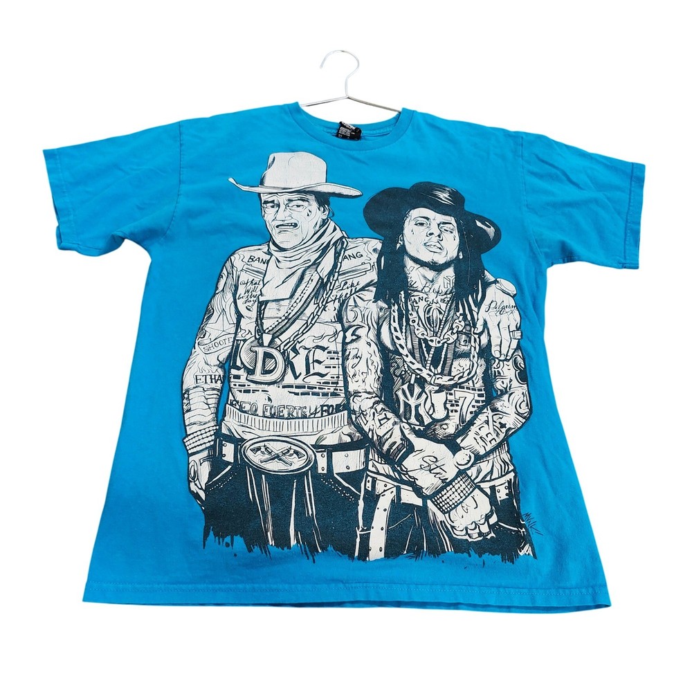 Upper Playground John Wayne Lil Wayne Tattoo Graphic Tee Blue Mens Medium