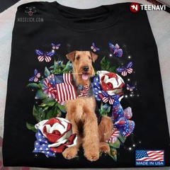 2025/Airedale Terrier With American Flag Roses Happy Independence Day For 4th Of