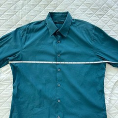 Theory Sylvain Men L Teal Stretch Button Up Dress Shirt Cotton Blend Long Sleeve