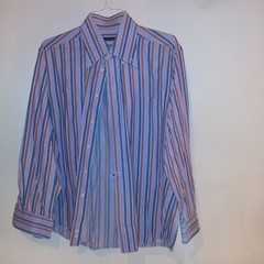 Camicissima Mens Button Down Shirt 44 17.5 Purple Stripe