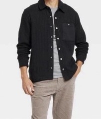 🌻 Goodfellow & Co MEDIUM Quilted Knit Shirt Jacket Black Jaquard Snap Button
