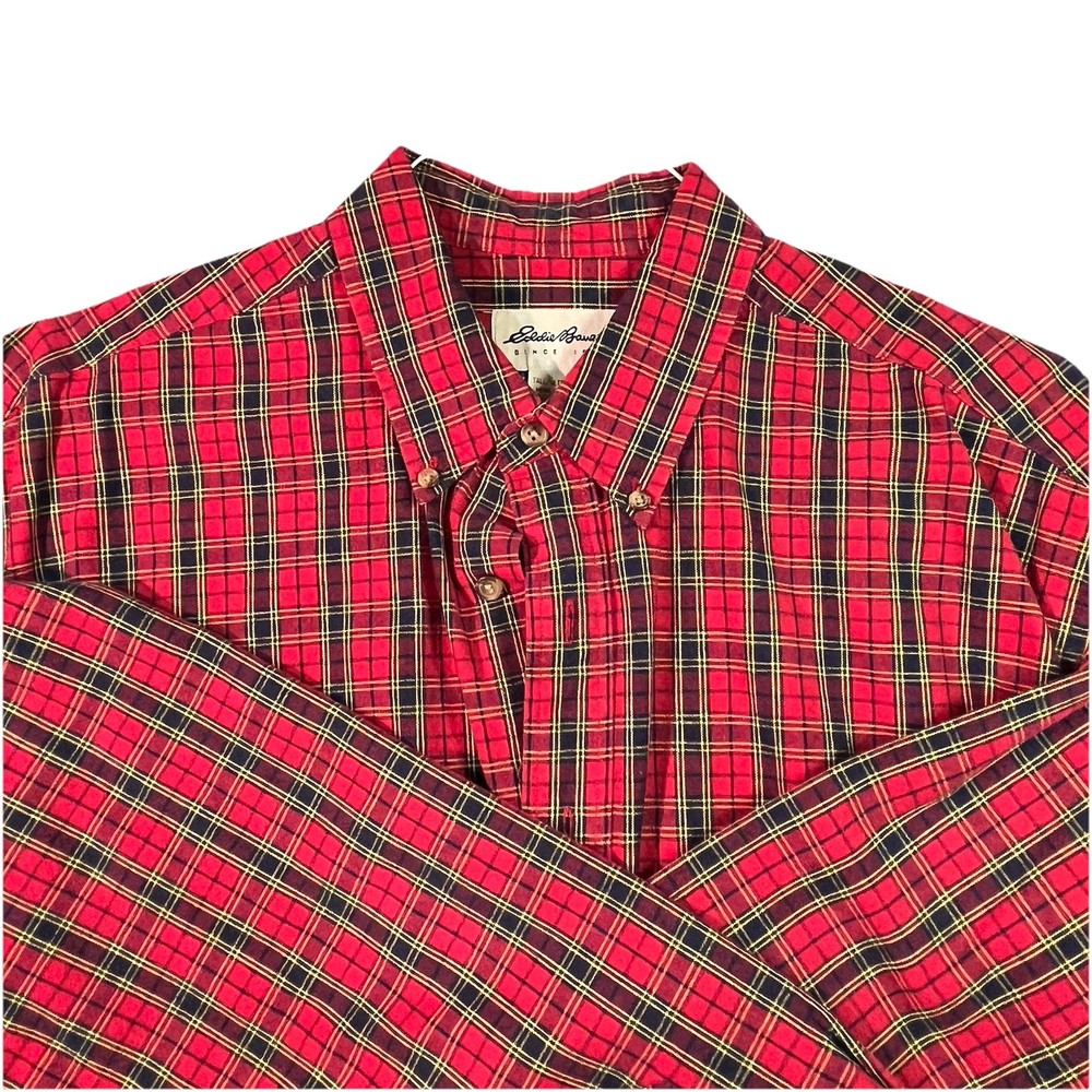 VTG Eddie Bauer Men’s Plain Button Down Large Tall Xmas Colors EUC