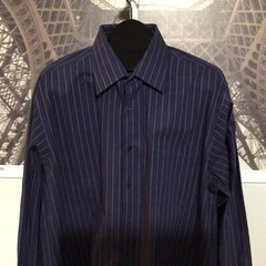 Calvin Klein Blue Striped Cottton Long Sleeve Button Front Pocket Shirt XL