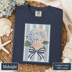 Hydrangea Seashell Shirt, Coastal Graphic Comfort Colors Tee, Preppy Beach Shirt