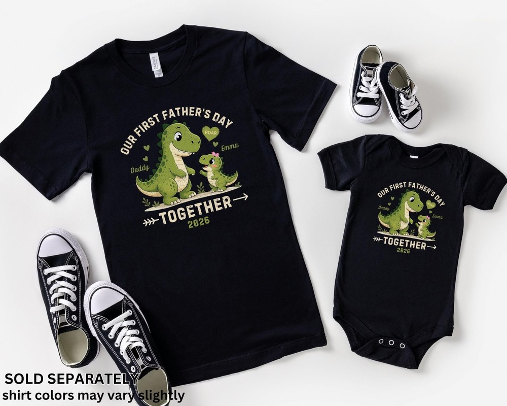 Personalized Dinosaur First Fathers Day Matching Dad and Baby Shirt,New Dad Gift