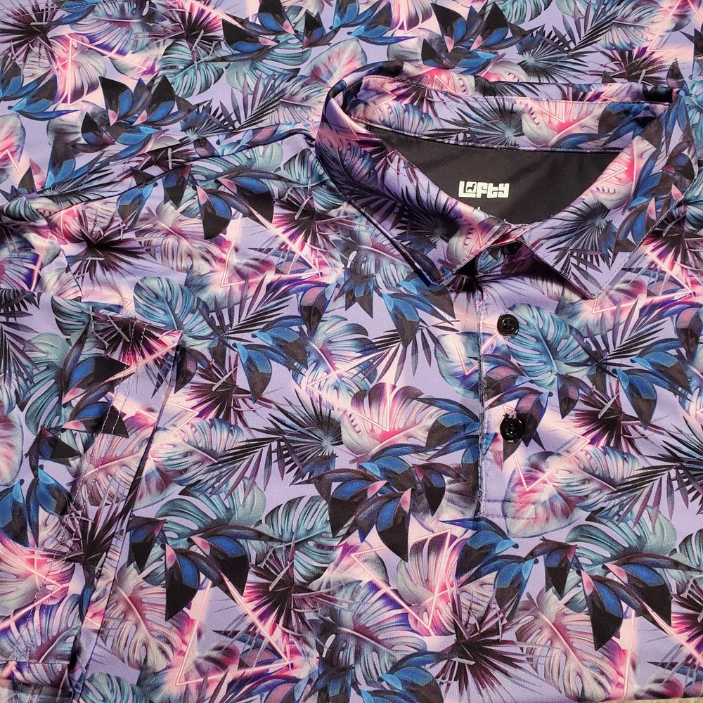 Lofty Llama Large Golf Polo Performance Shirt Mens Tropical Geometric Print
