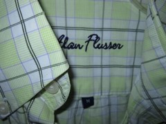 Alan Flusser Size M Button Down Front Shirt Plaid Cotton Green White Gray Black