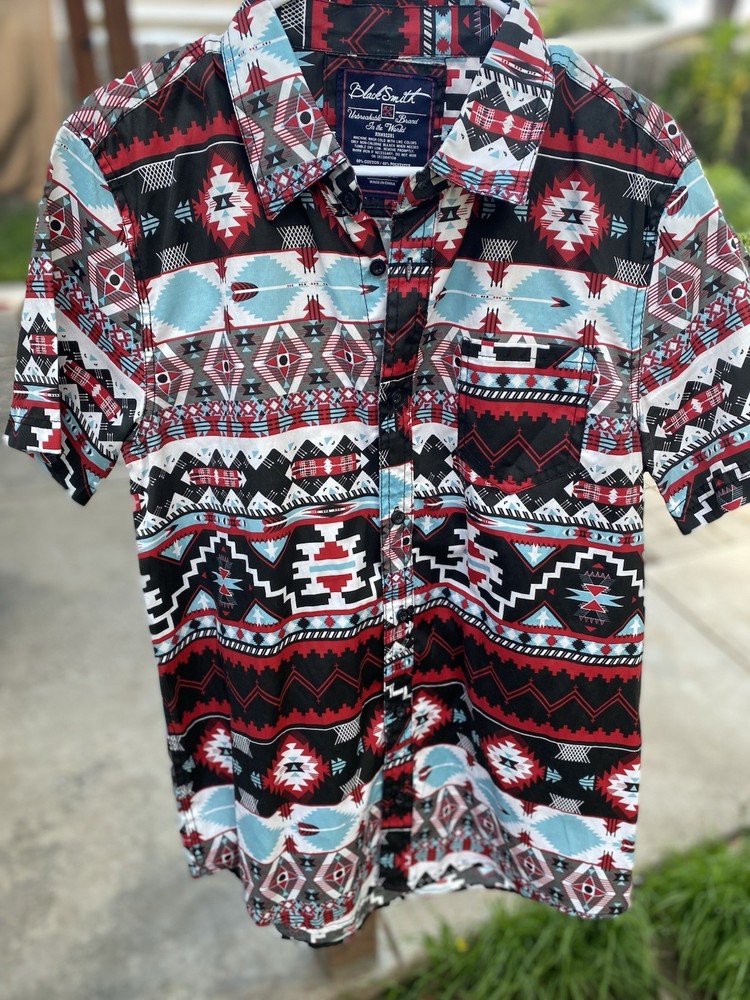 BlackSmith Cotton Geometric Button-Up Shirt Multicolor L Short Sleeve