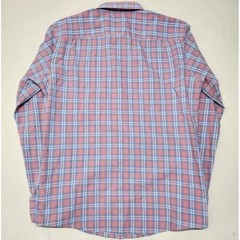 Faherty Men Medium Plaid Cotton Button Up Shirt Faded Rose Blue Long Sleeve