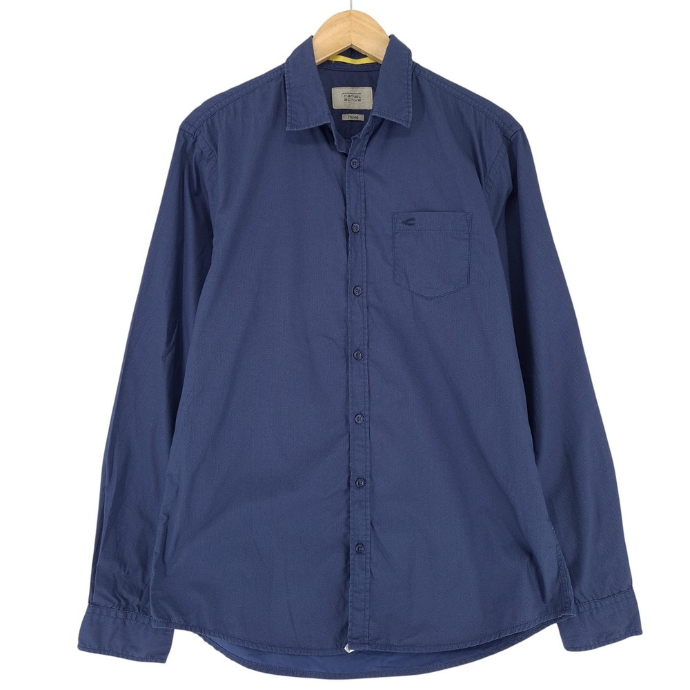 Camel Active Men Button-Up Shirt Cotton Blue Long Sleeve Regular Fit M