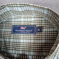 Vineyard Vines Button Down Shirt Medium Green Blue Plaid Stretch Chest Pocket