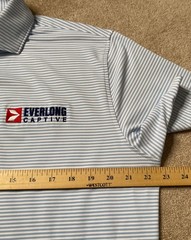 Peter Millar Large Men Performance Polo White Sky Blue Stripes EUC