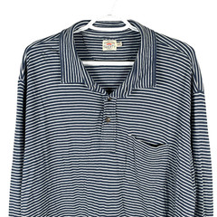 Faherty Luxe Polo Shirt Mens 2XL Blue Striped Long Sleeve Soft Pima Cotton Modal